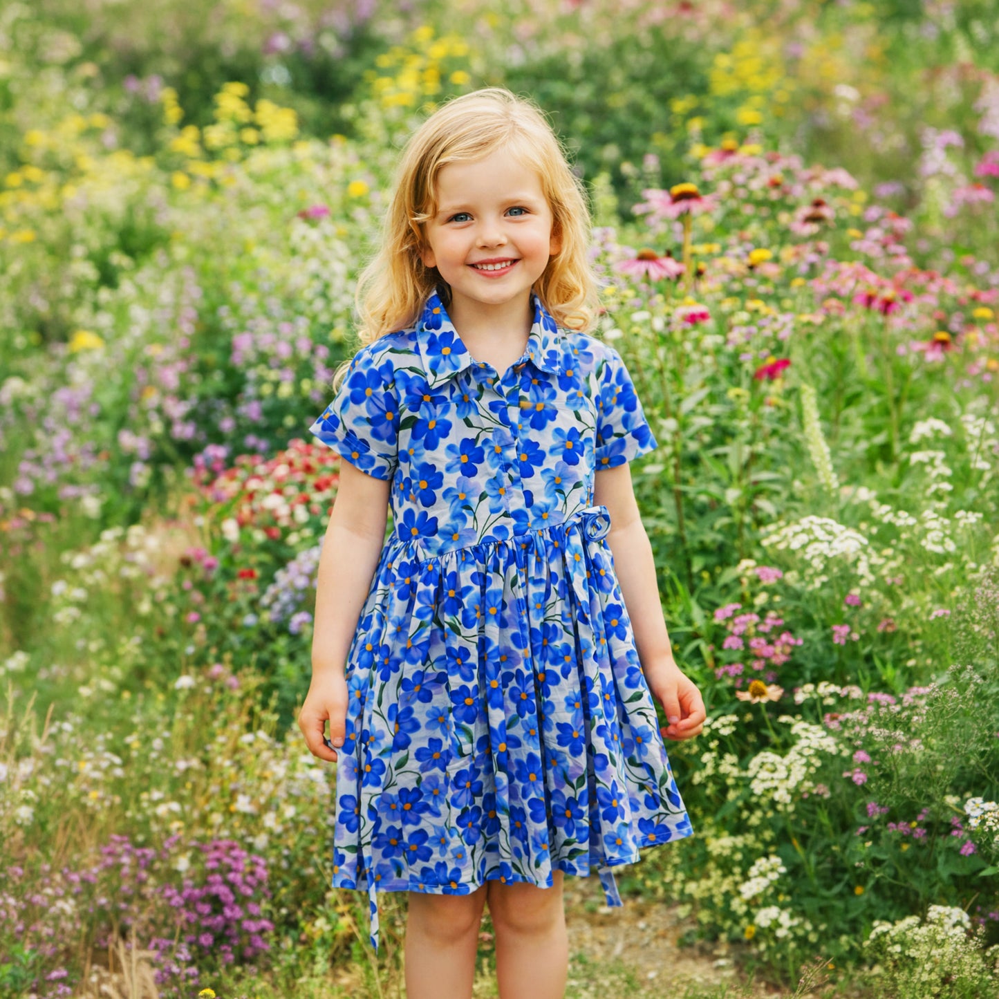 Blue daisy kids dress