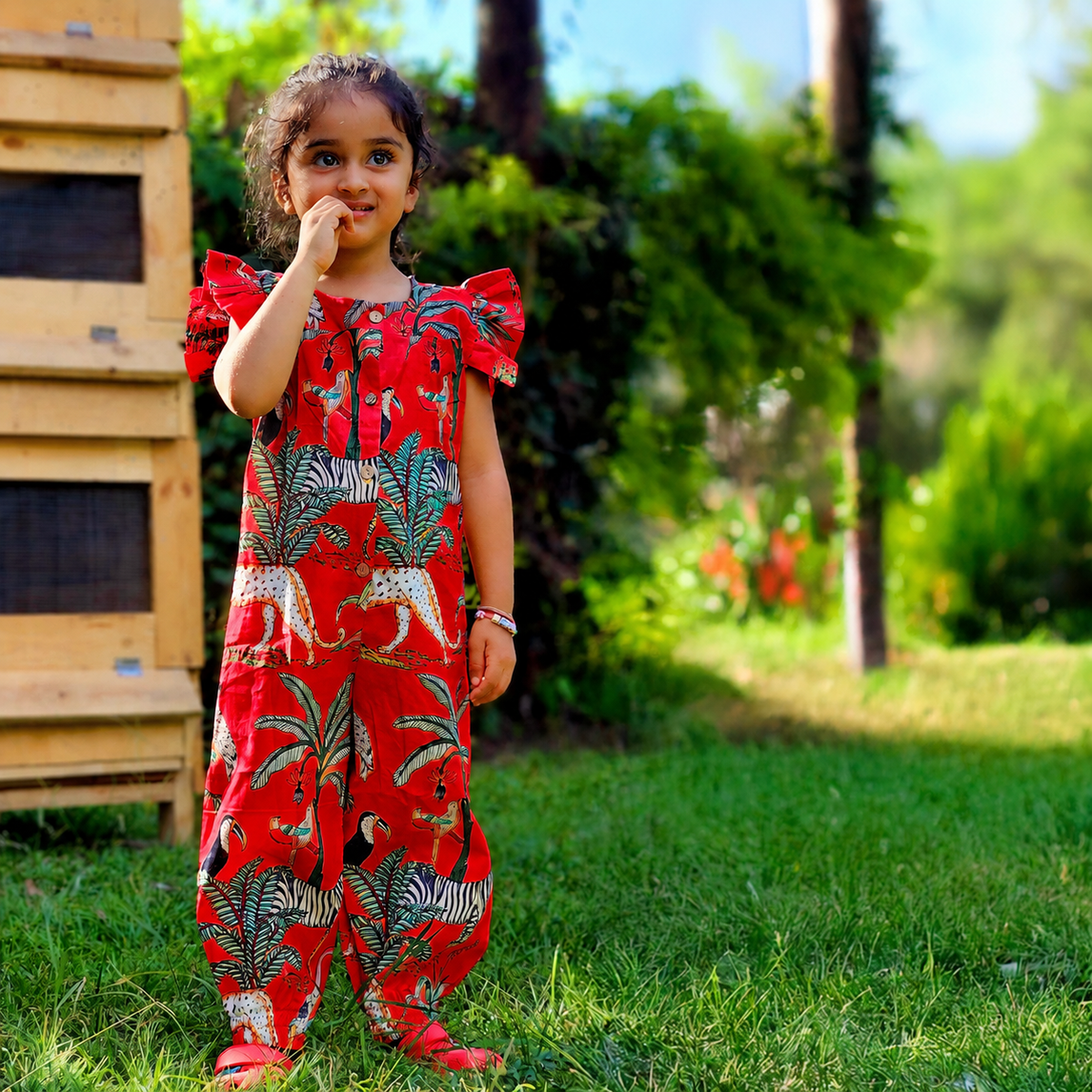 Red jungle girls jumpsuit