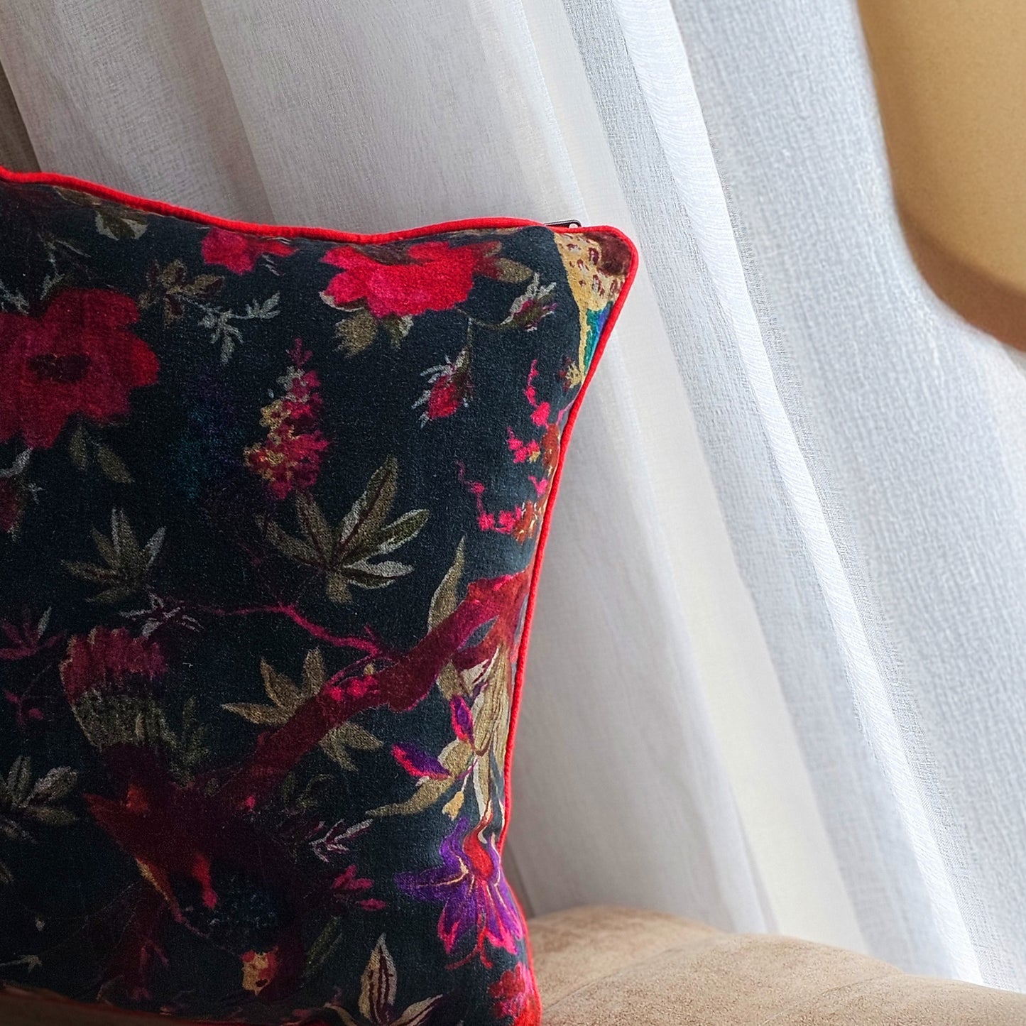 Black Velvet Bird Cushion Cover