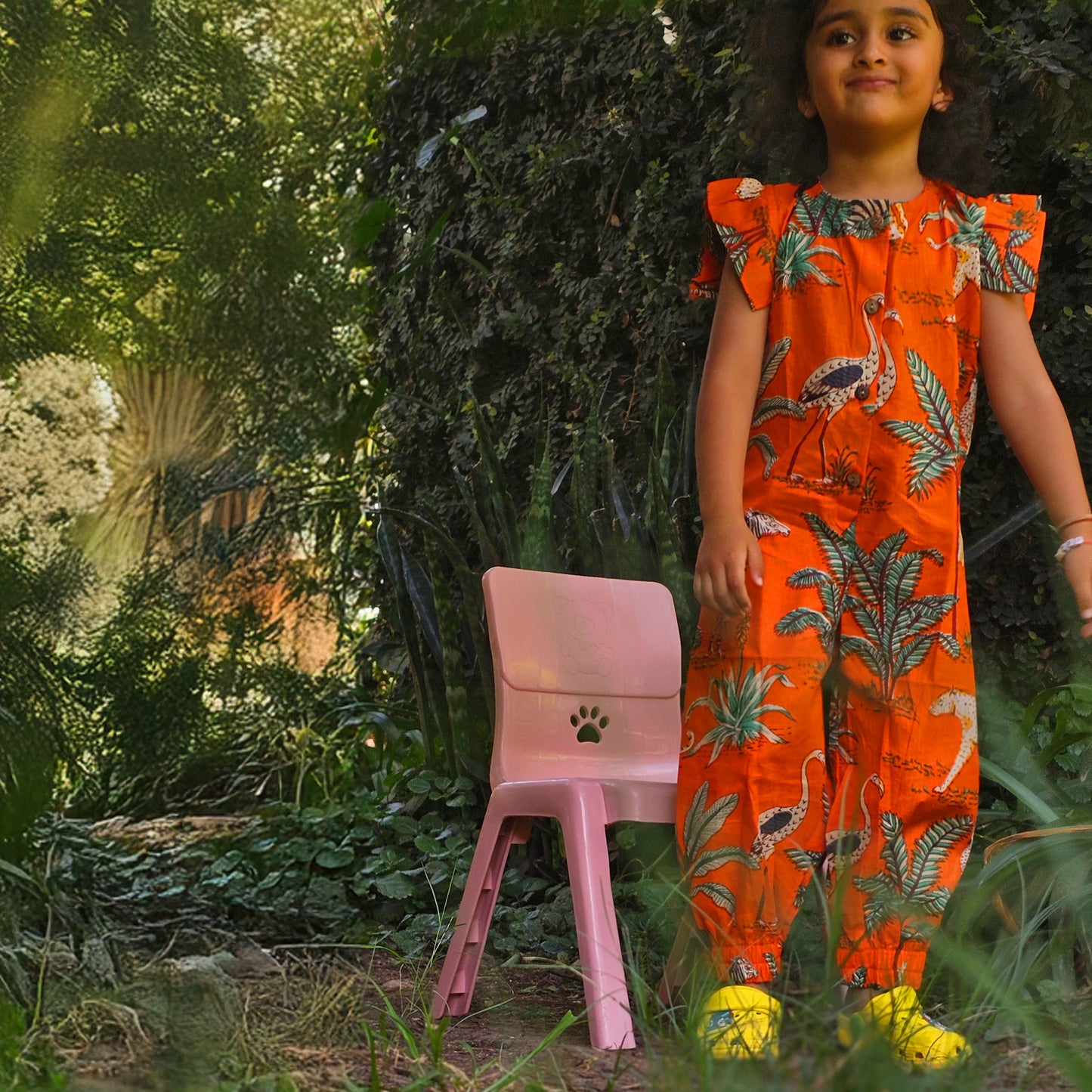 Orange jungle girls jumpsuit