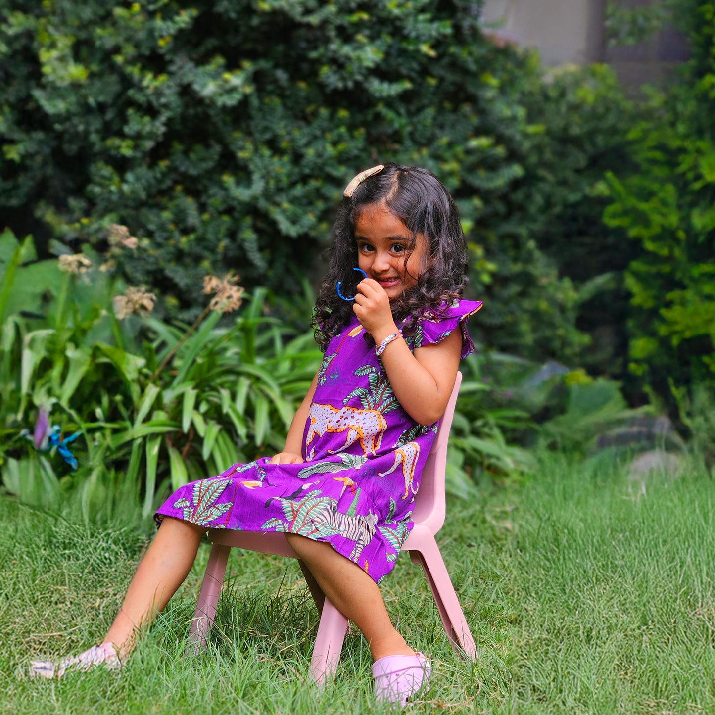 Purple jungle frill kids dress