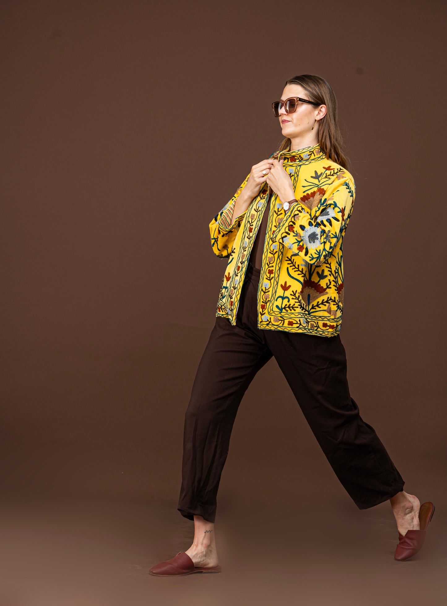 Yellow velvet suzani jacket