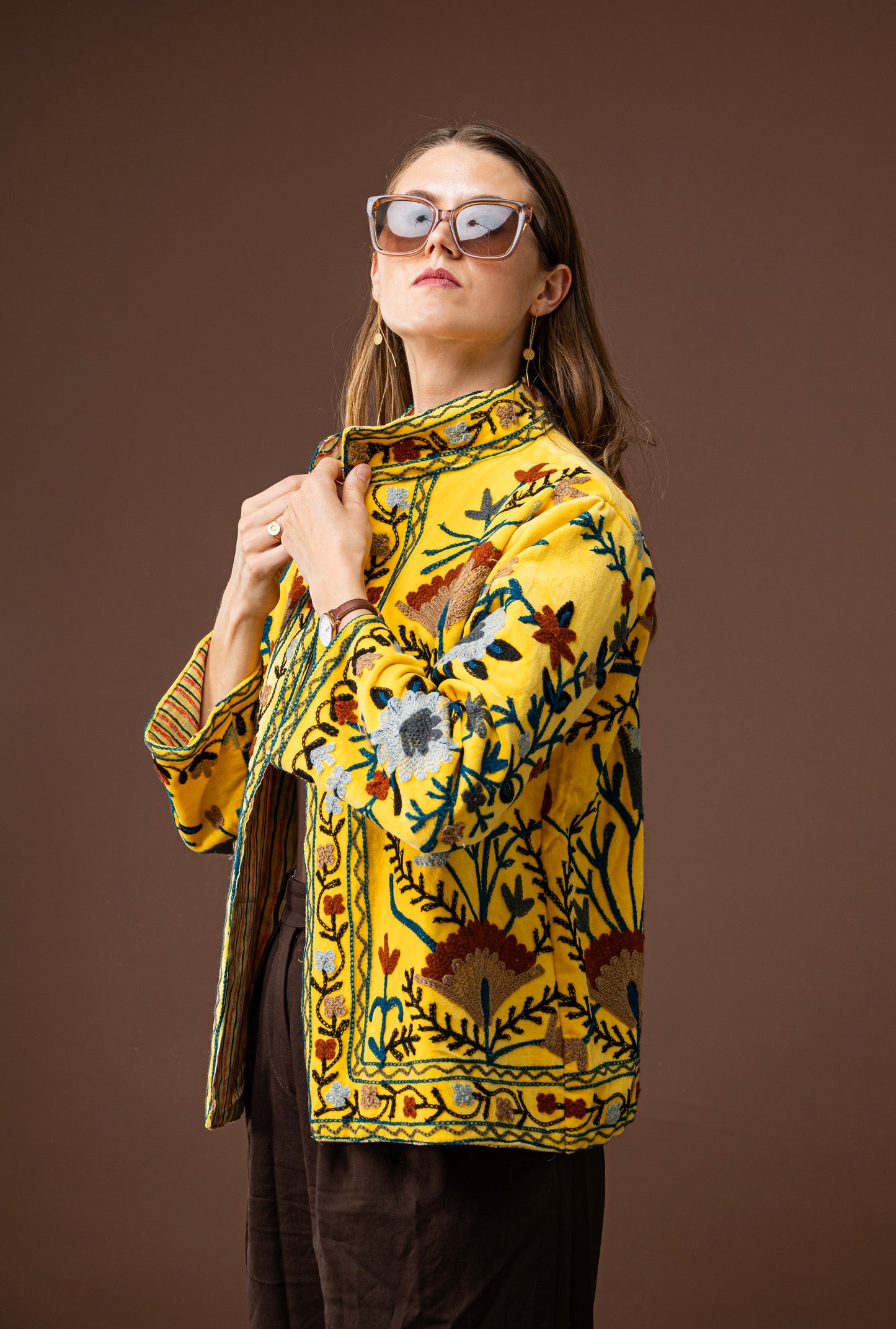 Yellow velvet suzani jacket
