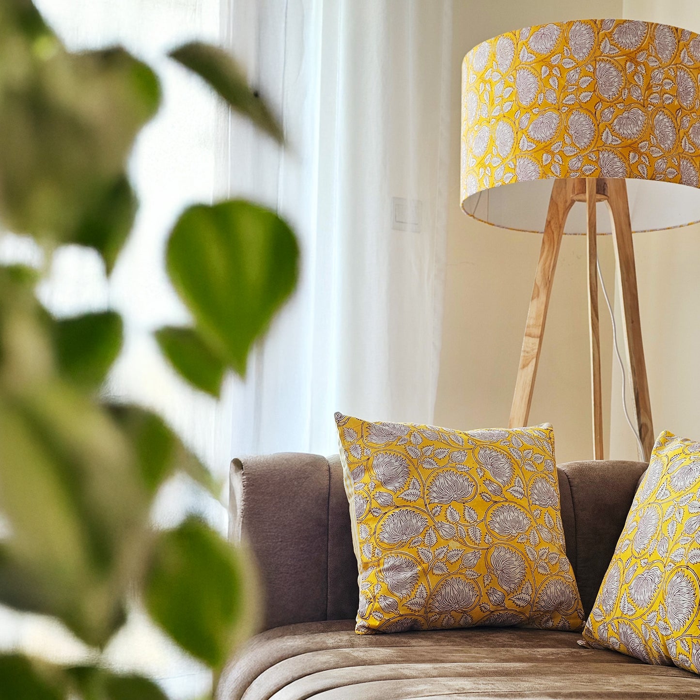 Yellow lotus cushion cover