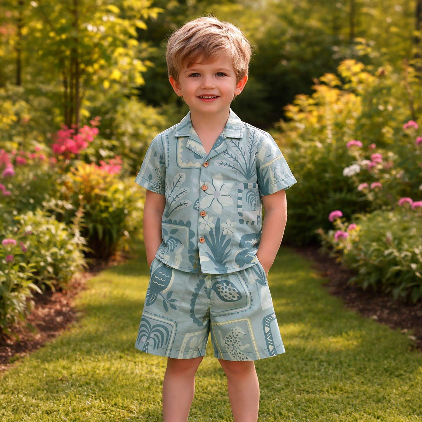 Green island shirt & shorts set