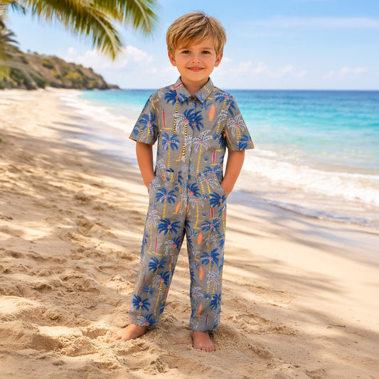 Grey palm unisex jumpsuit