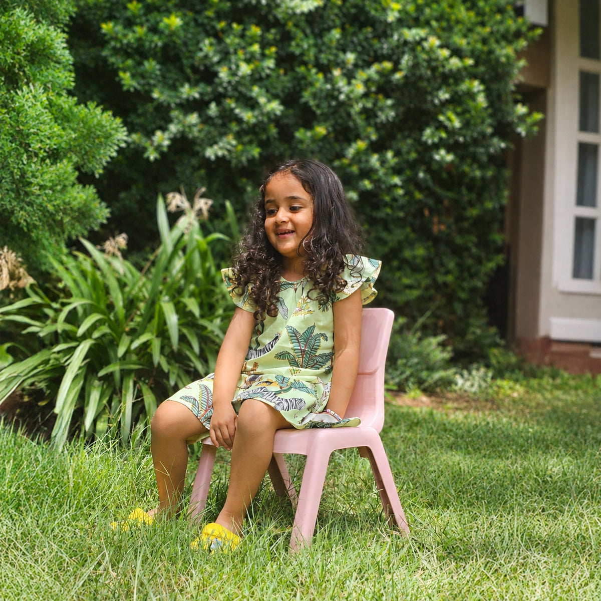 Pastel green jungle frill kids dress