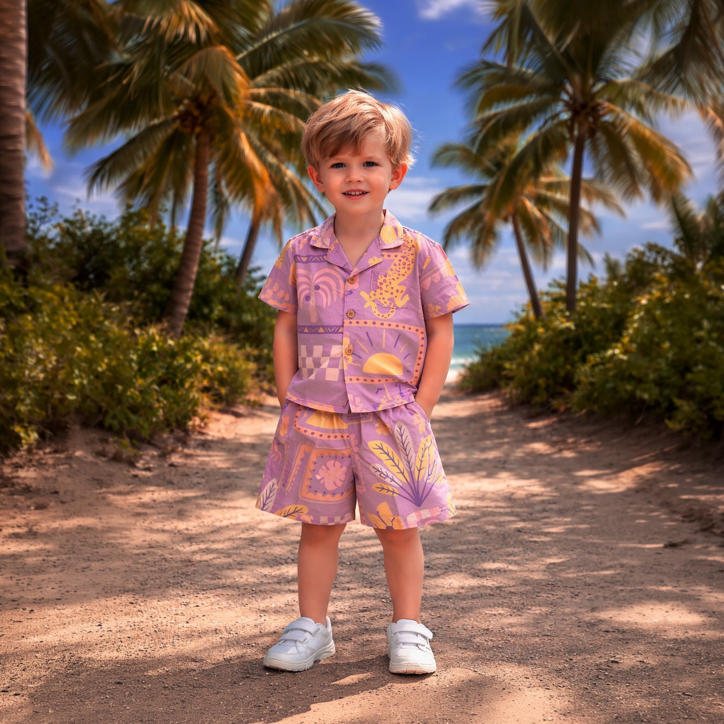 Purple island shirt & shorts set