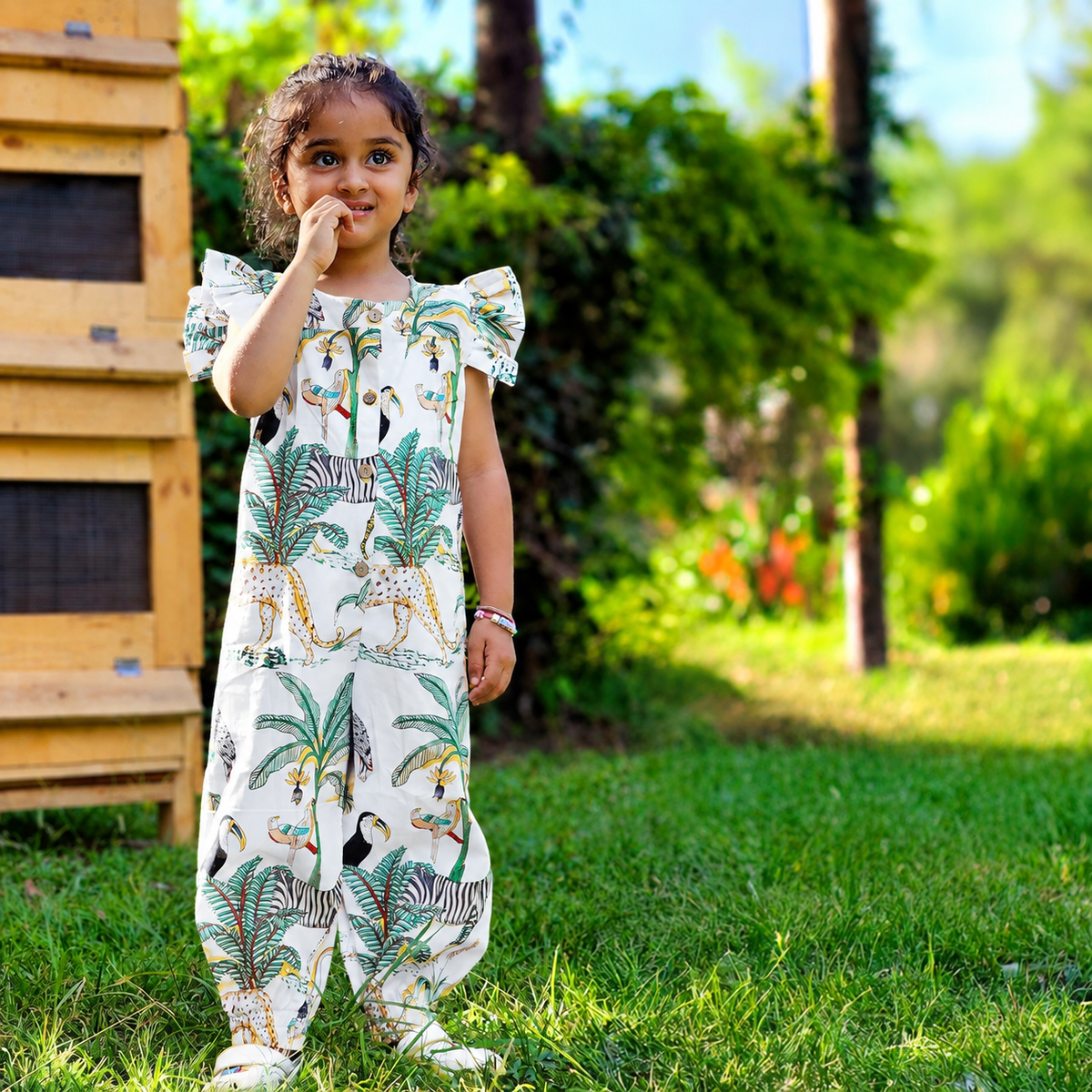 White jungle girls jumpsuit