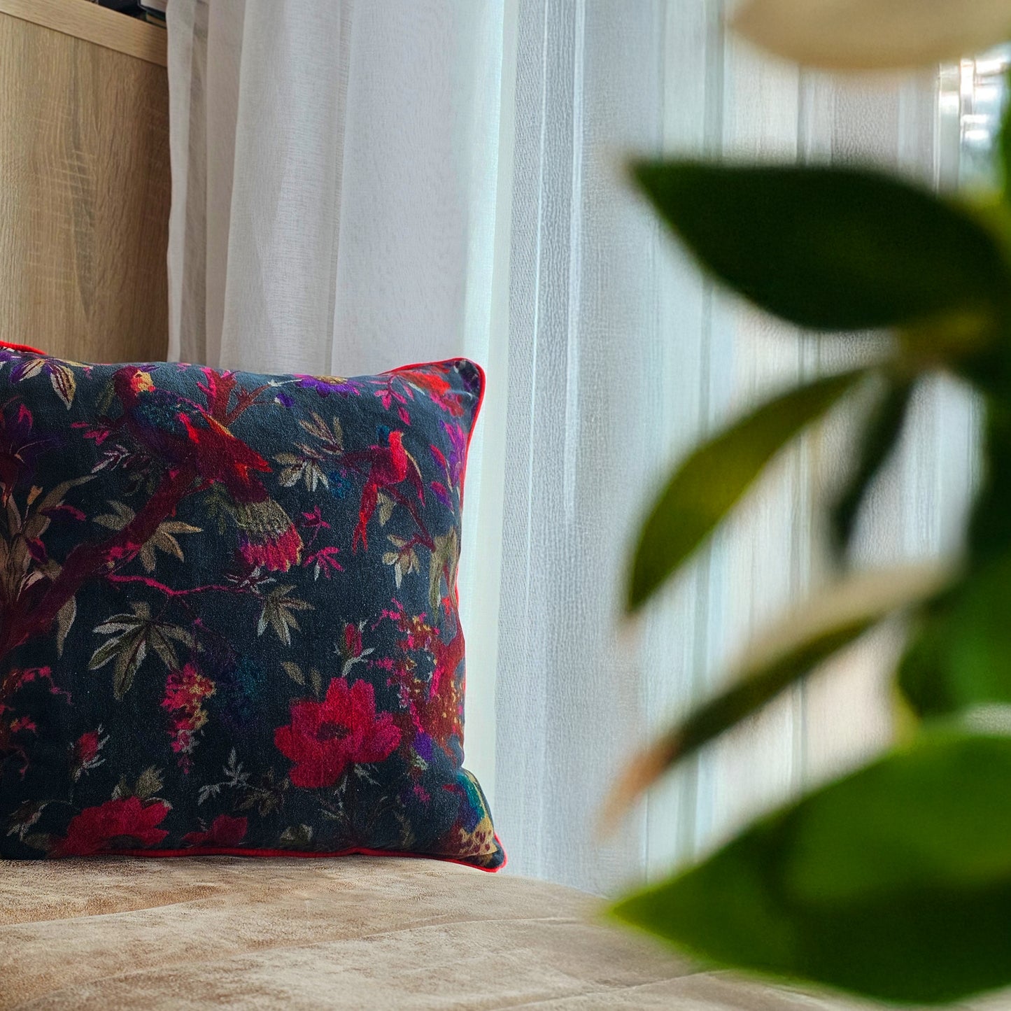 Black Velvet Bird Cushion Cover