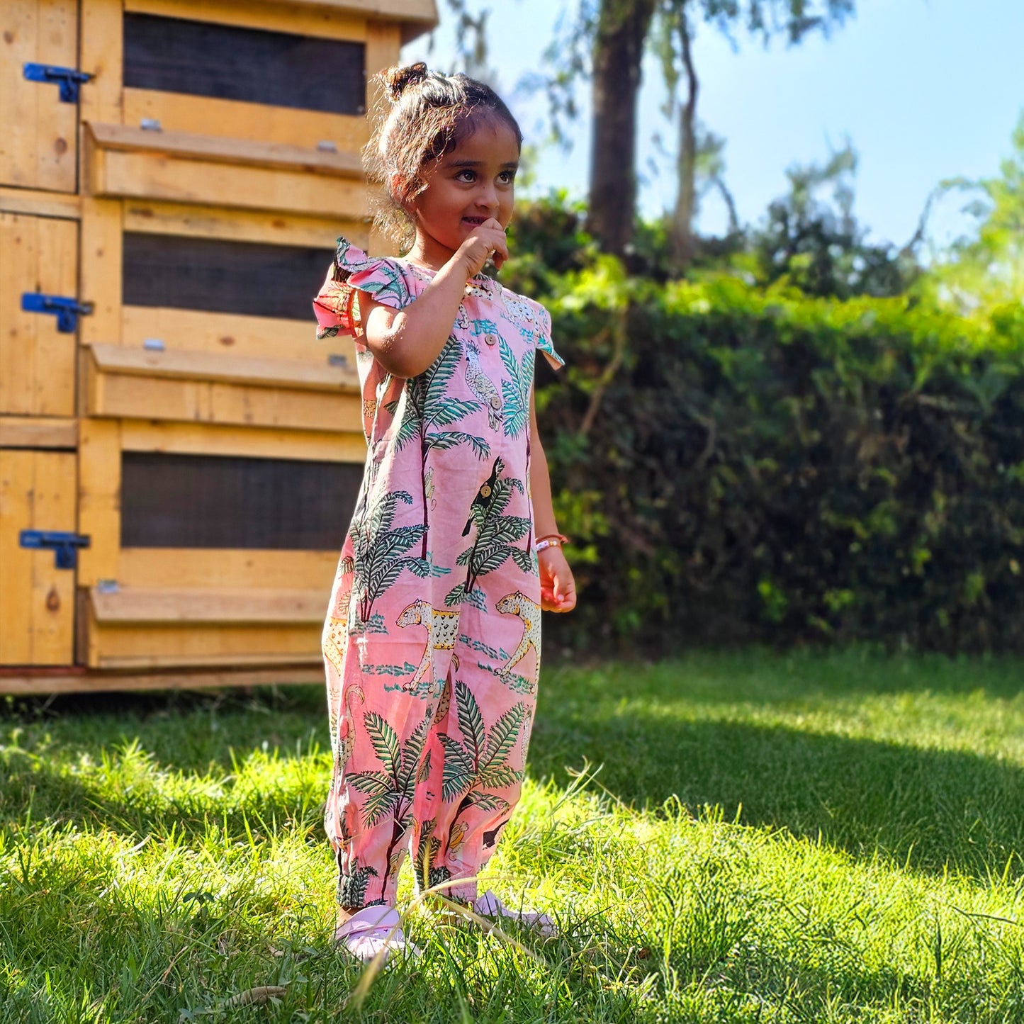 Pink jungle girls jumpsuit