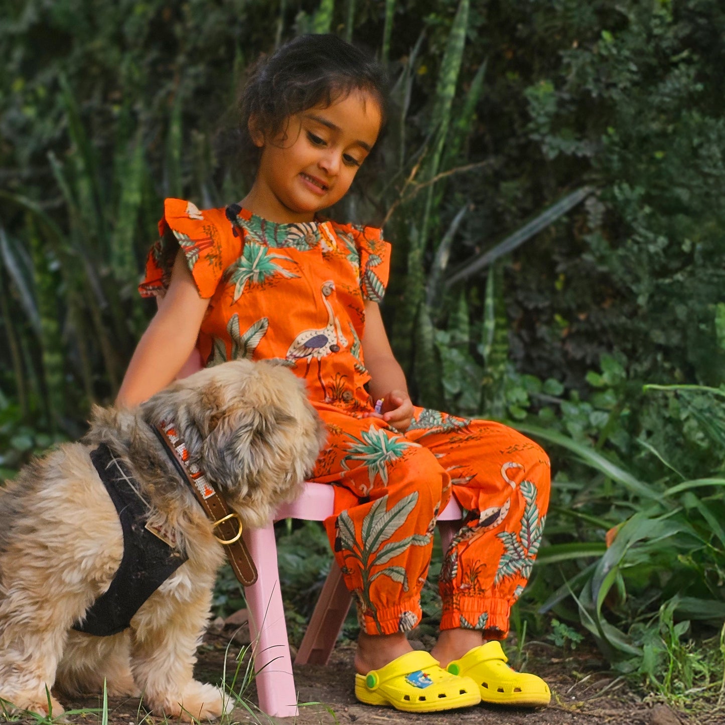 Orange jungle girls jumpsuit