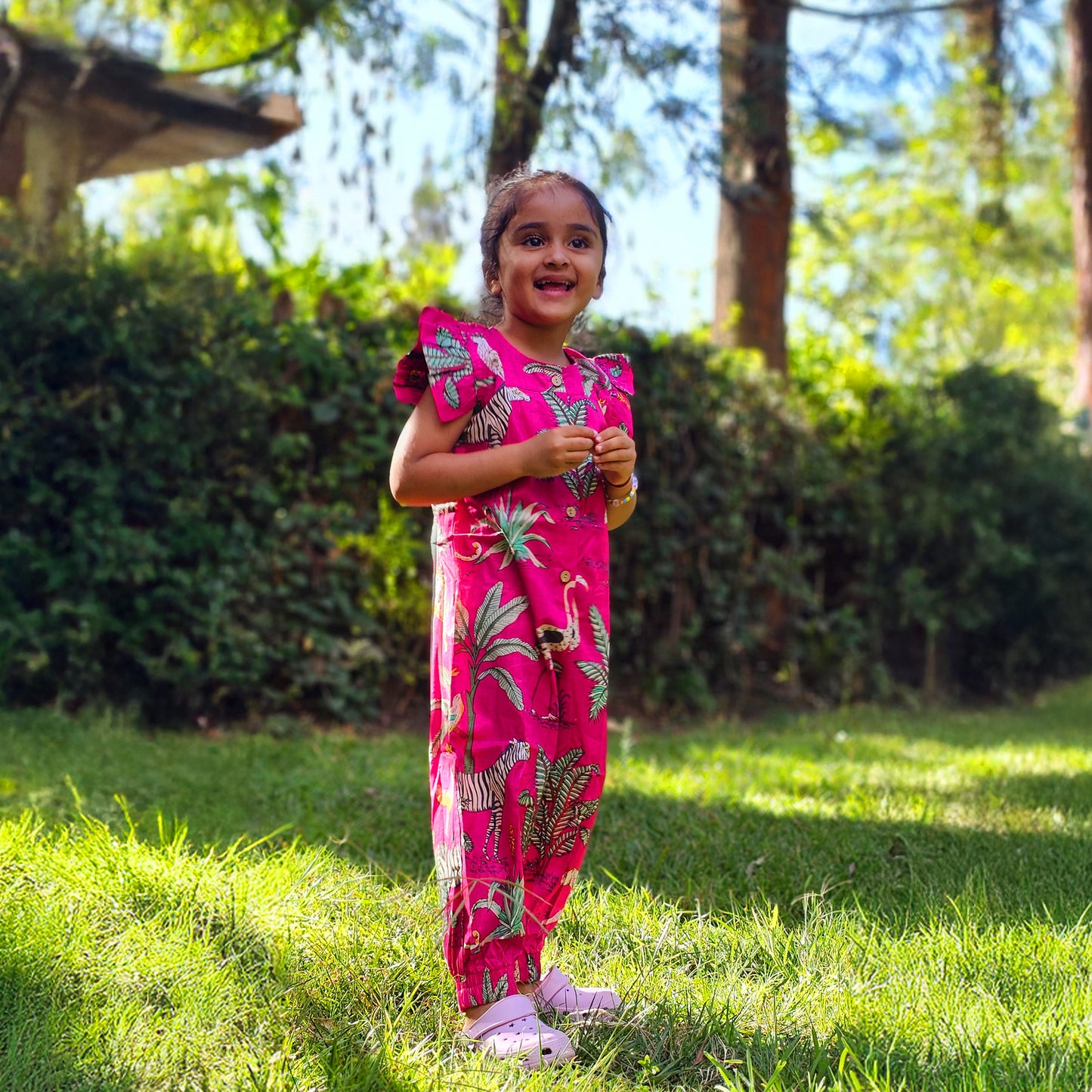 Hot pink jungle girls jumpsuit