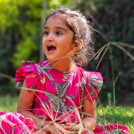 Hot pink jungle girls jumpsuit