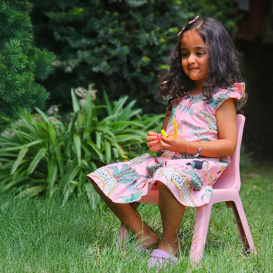 Pink jungle frill kids dress