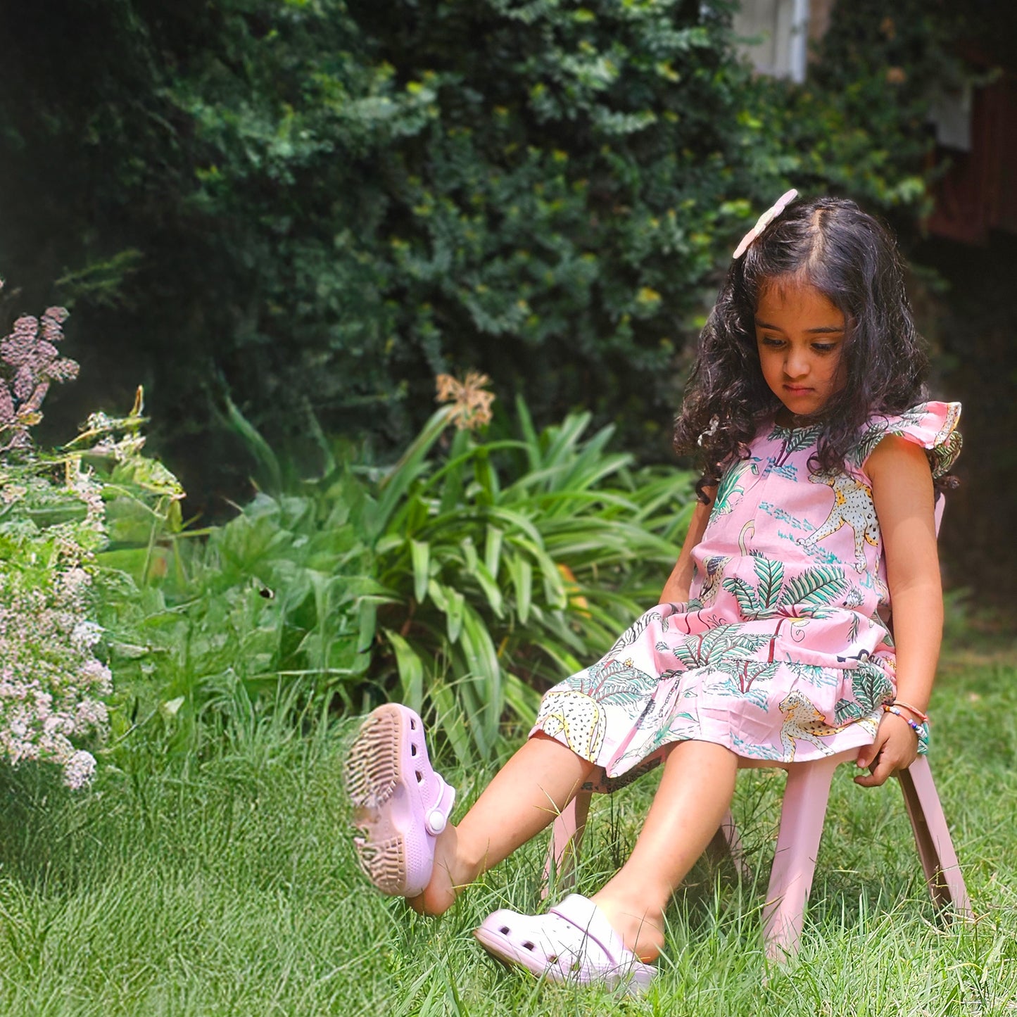 Pink jungle frill kids dress