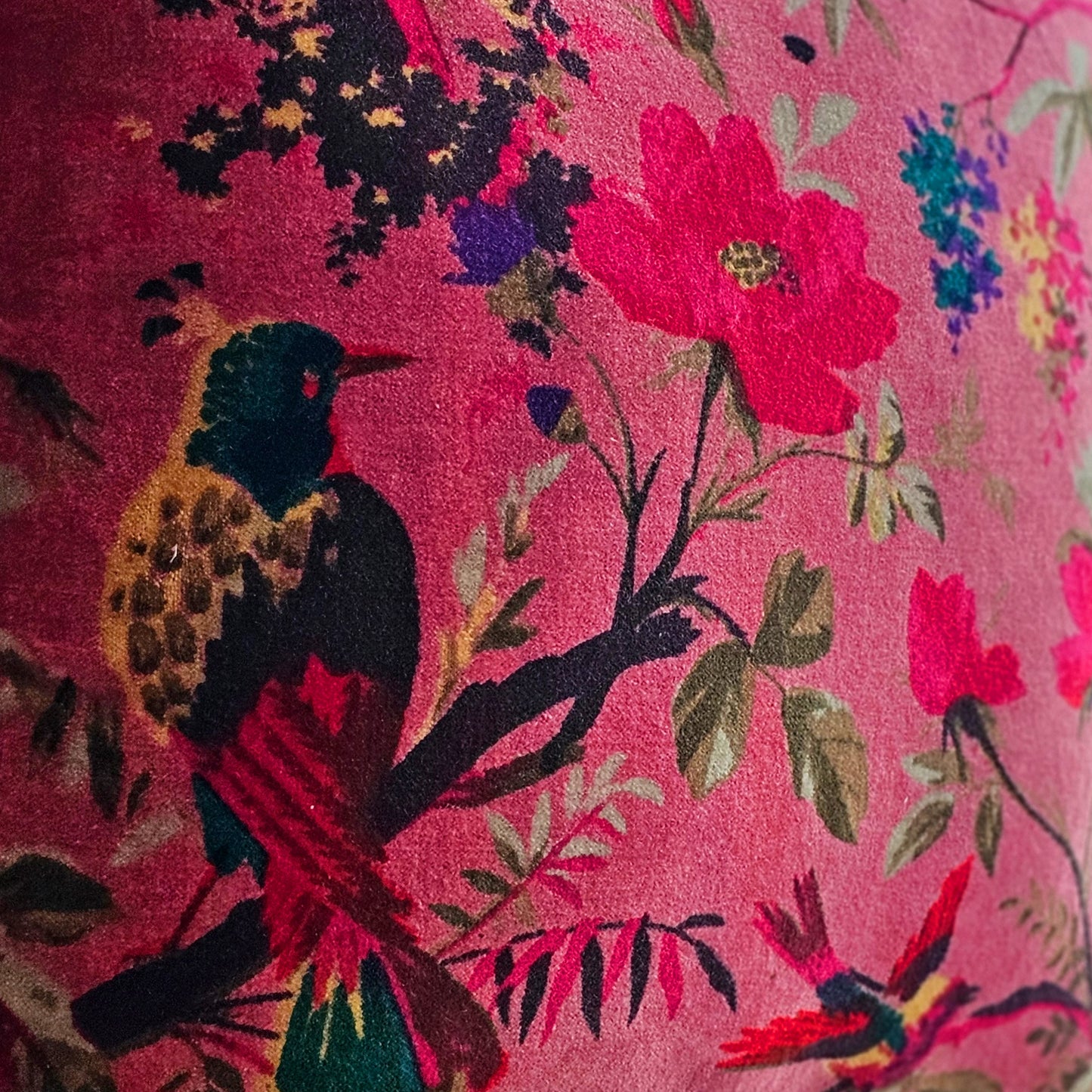 Pink Velvet Bird Cushion Cover