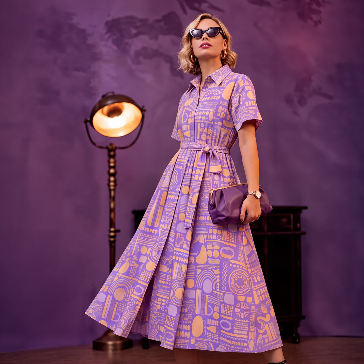 Purple tribe collar long dress