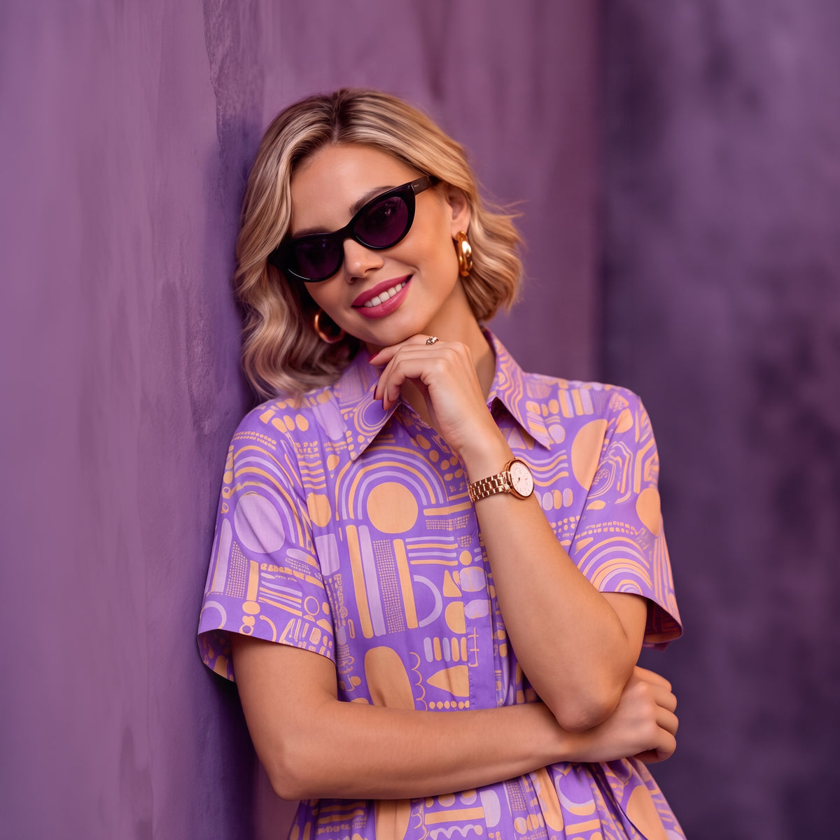 Purple tribe collar long dress