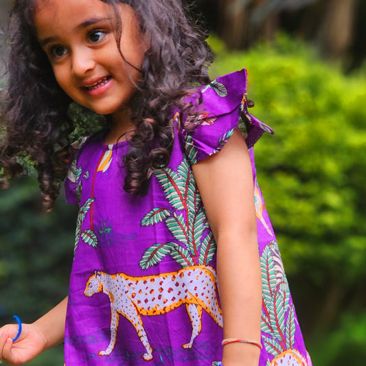 Purple jungle frill kids dress