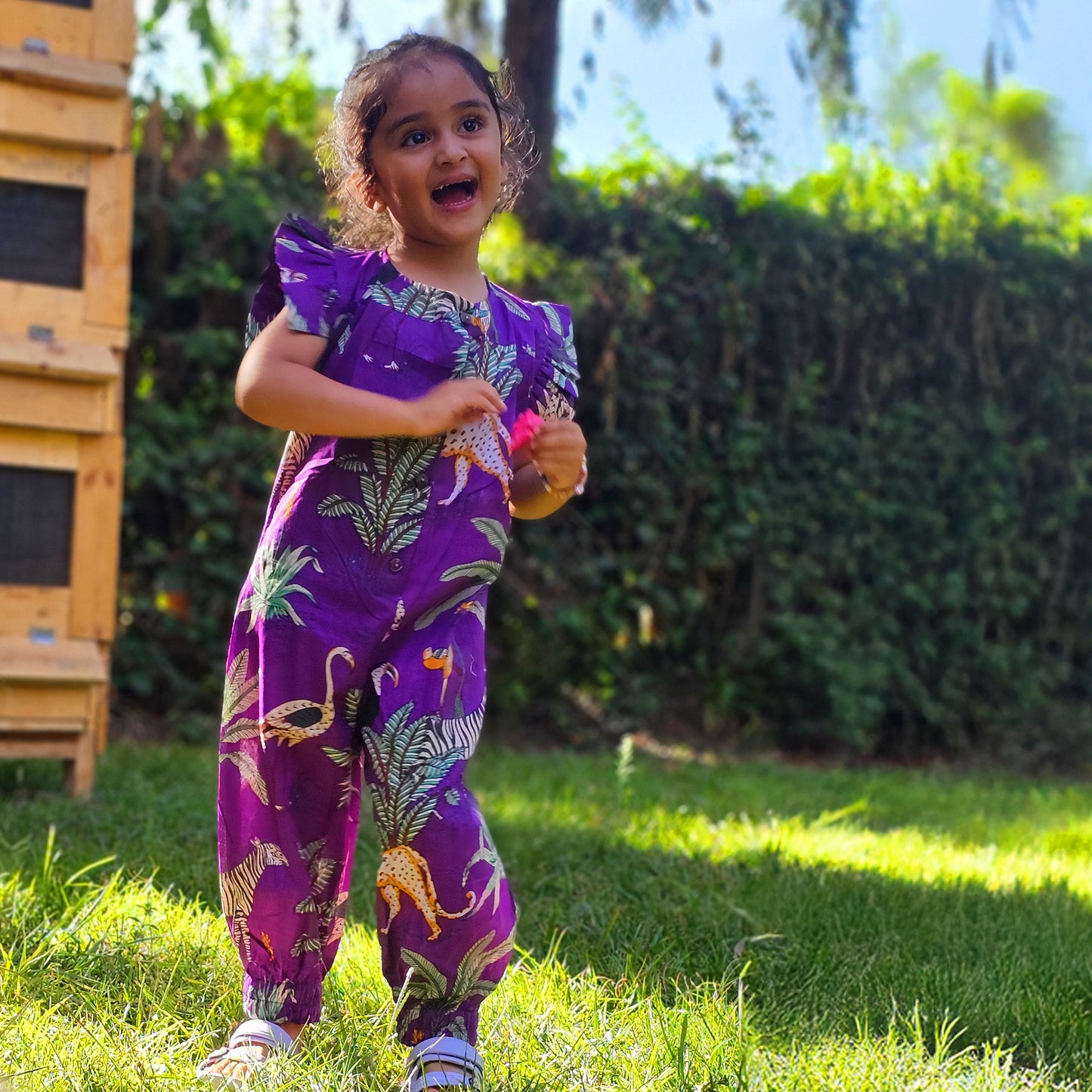 Purple jungle girls jumpsuit