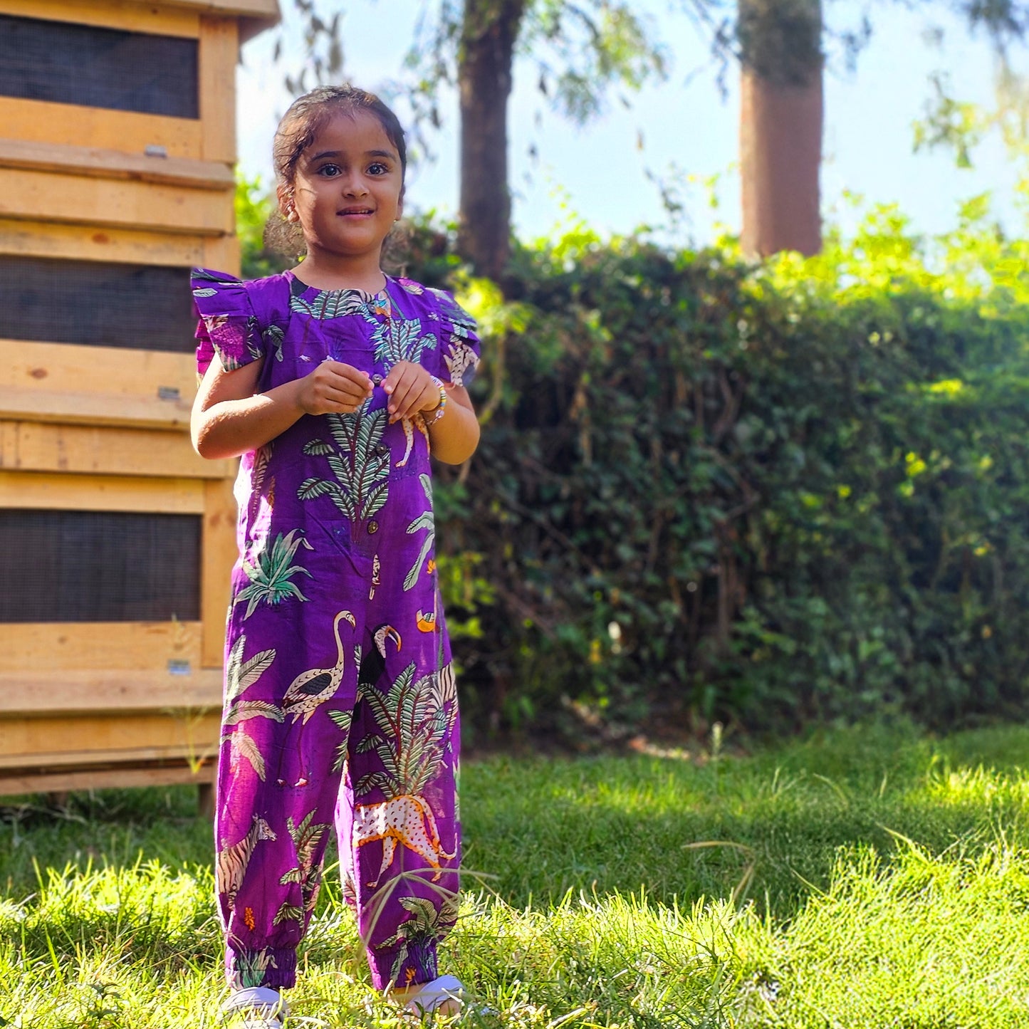 Purple jungle girls jumpsuit