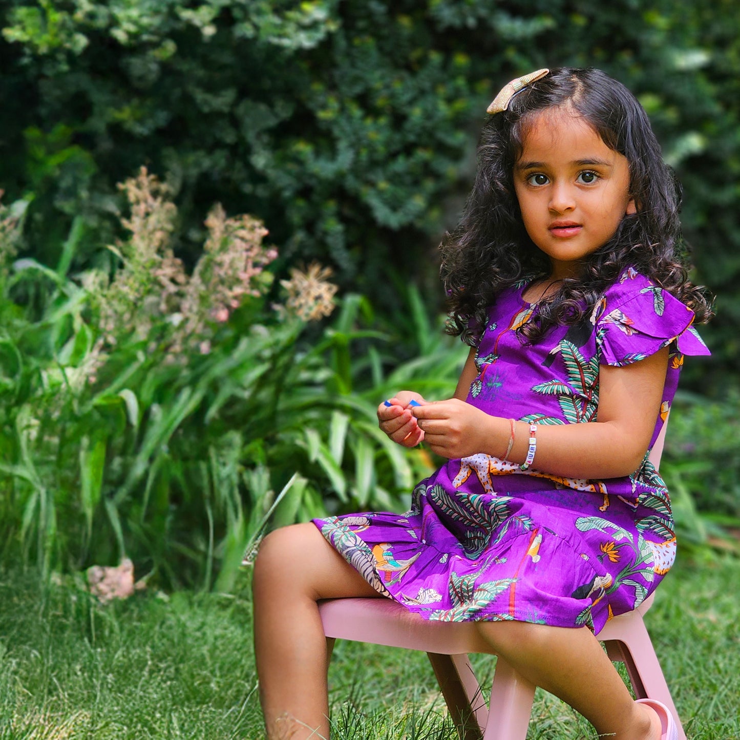 Purple jungle frill kids dress