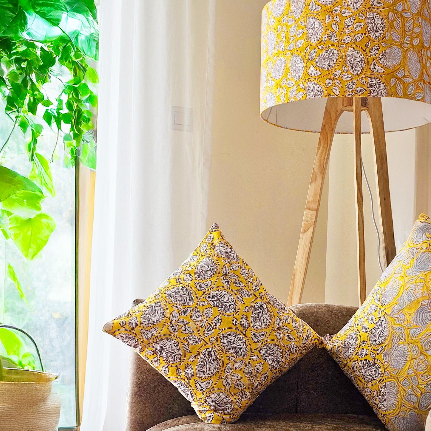 Yellow lotus cushion cover
