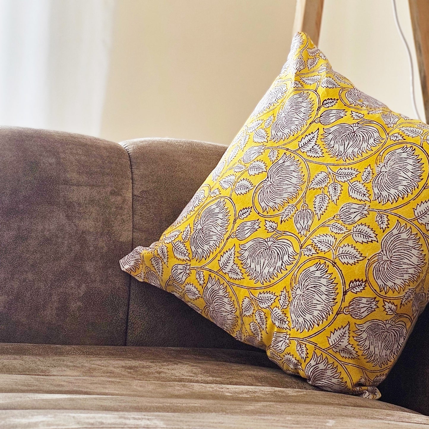 Yellow lotus cushion cover
